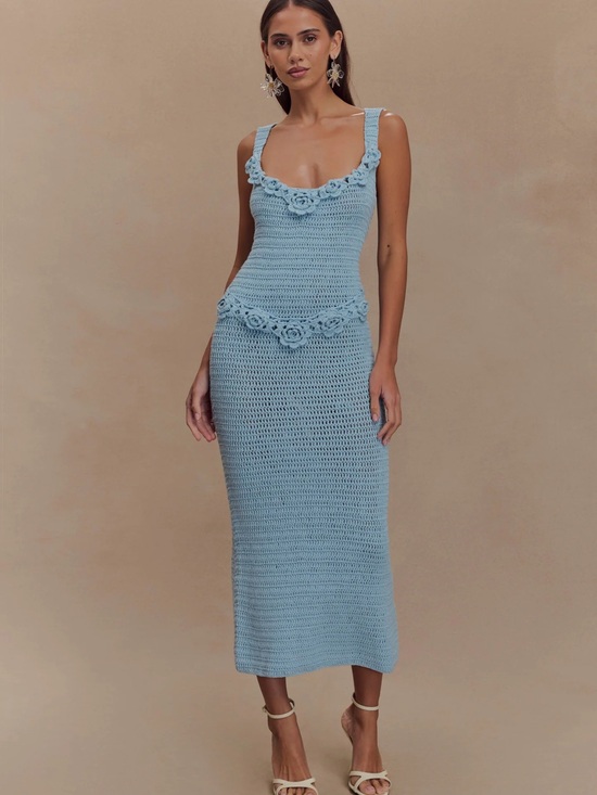 Meshki Dresses & Skirts - Meshki Teagan Floral Crochet Dress NWOT Blue